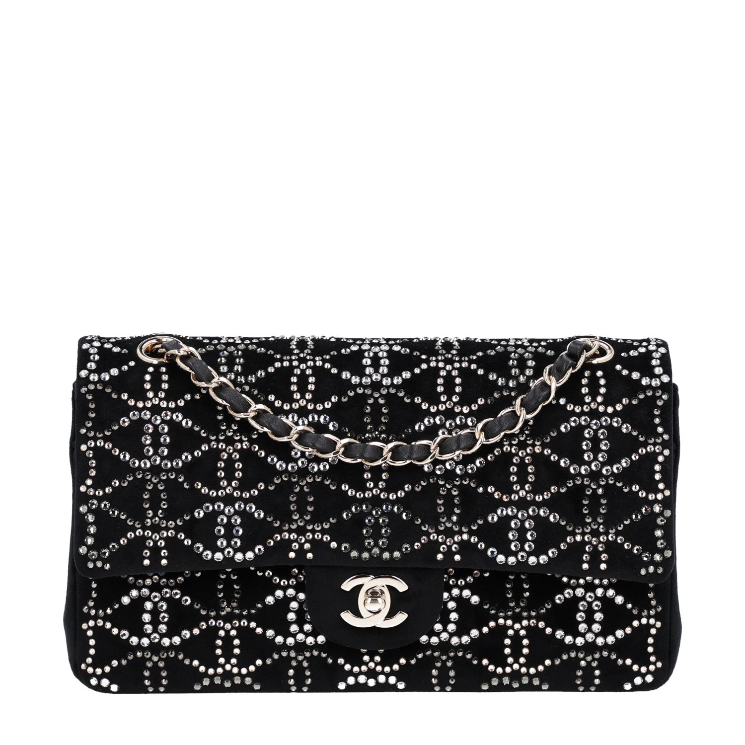 Velvet Crystal Medium Double Flap Black