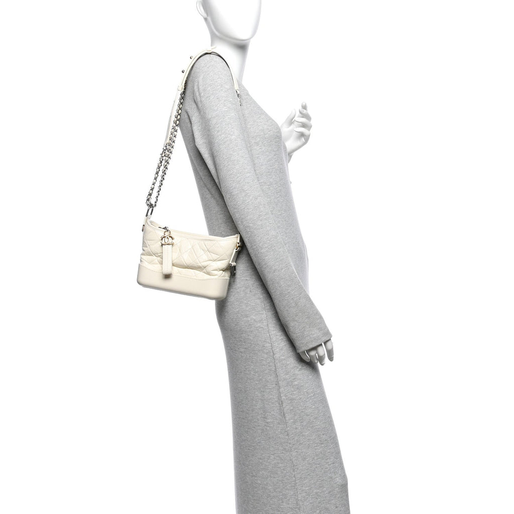 Aged Calfskin Quilted Small Gabrielle Hobo White