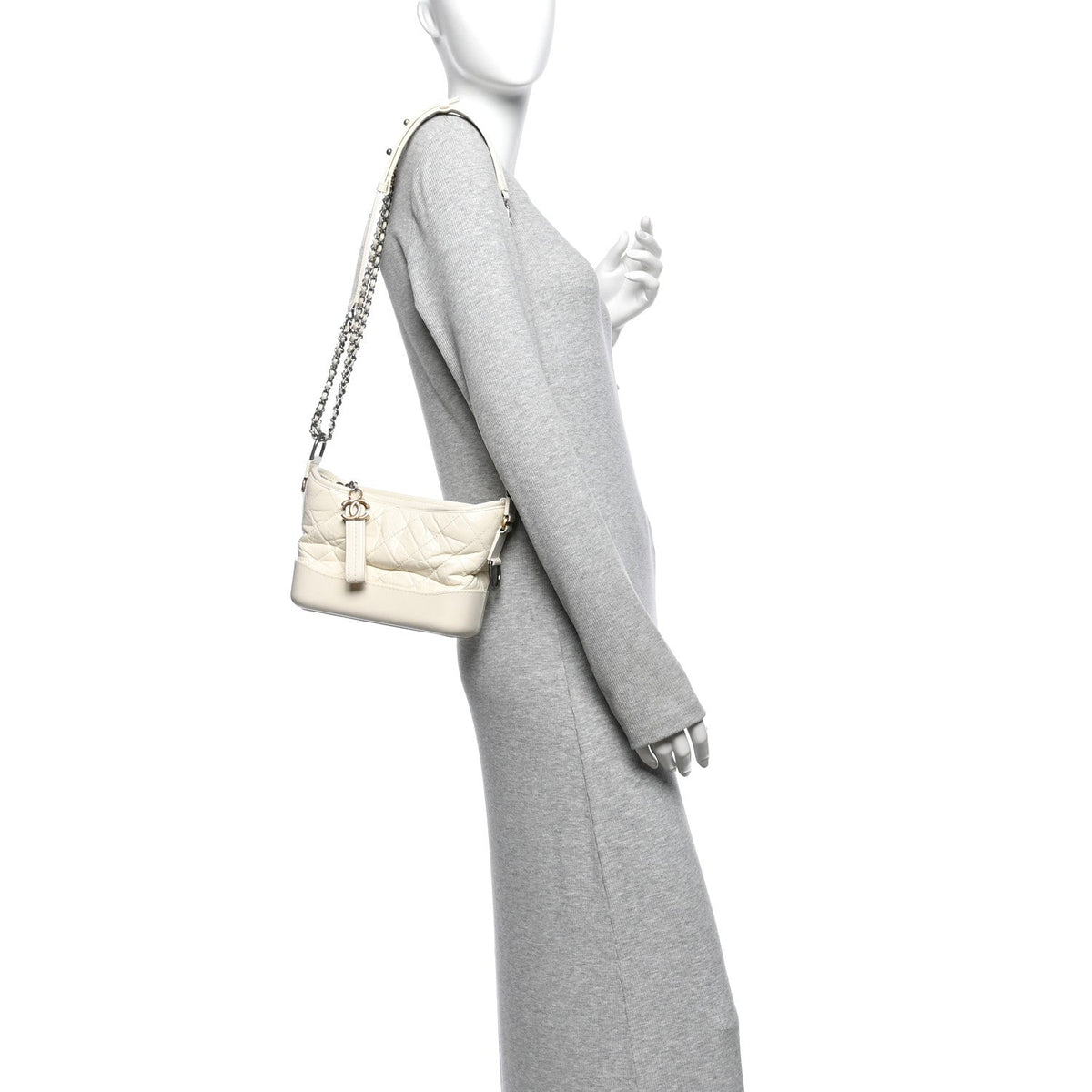 Aged Calfskin Quilted Small Gabrielle Hobo White
