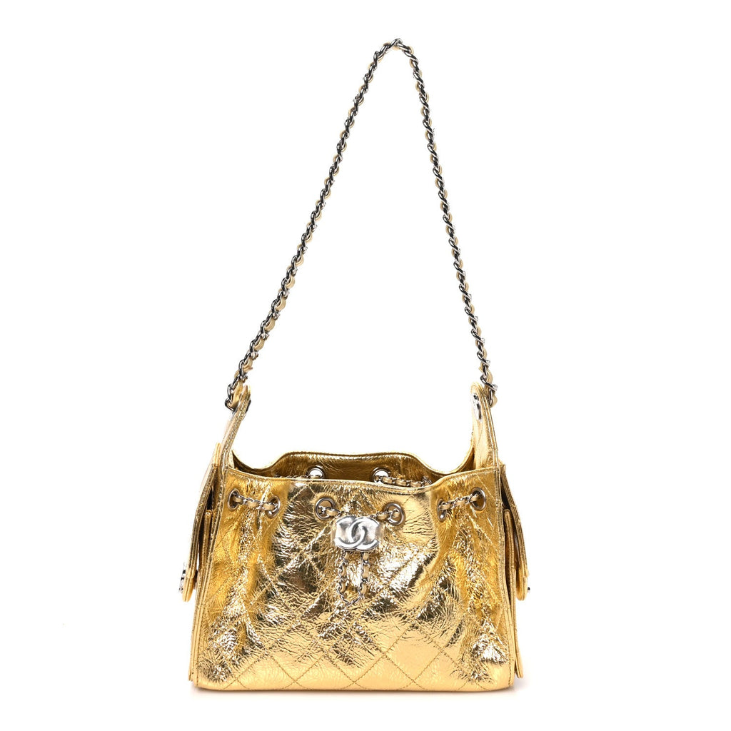 Metallic Aged Calfskin Quilted Mini Chanel 25 Handbag Gold