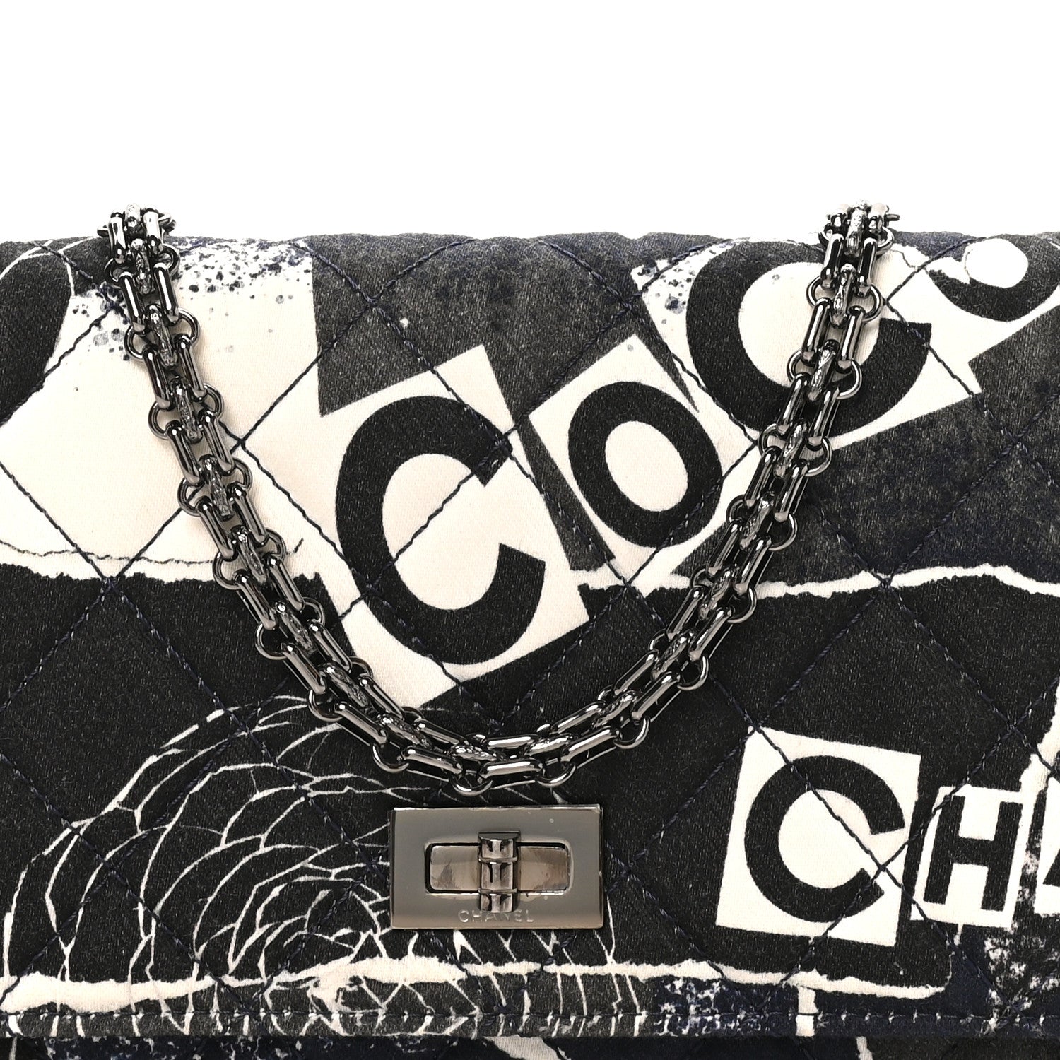 Canvas Printed Quilted 2.55 Reissue Wallet On Chain WOC White Black Navy Blue