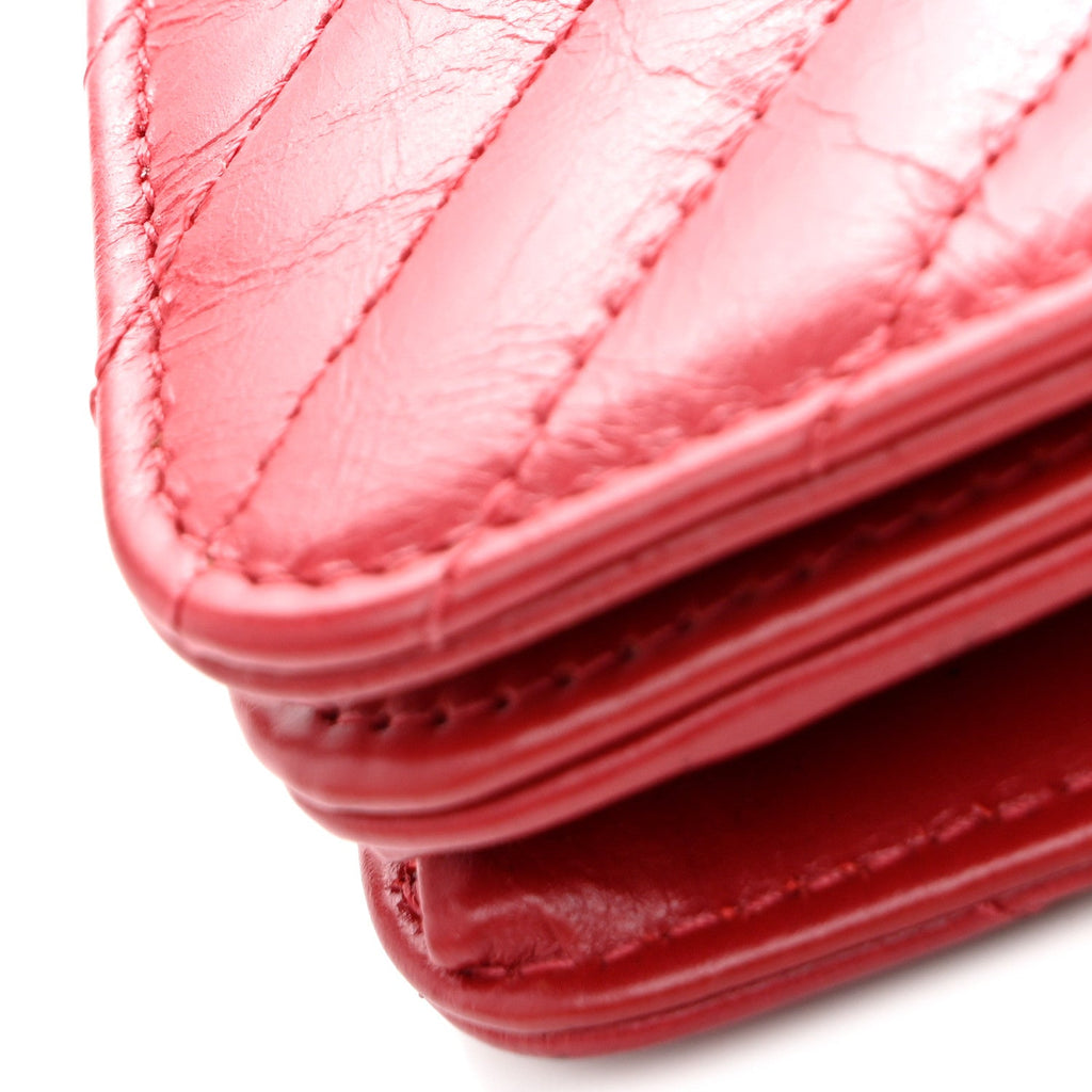 Glazed Calfskin Quilted Coco Boy Wallet On Chain WOC Red