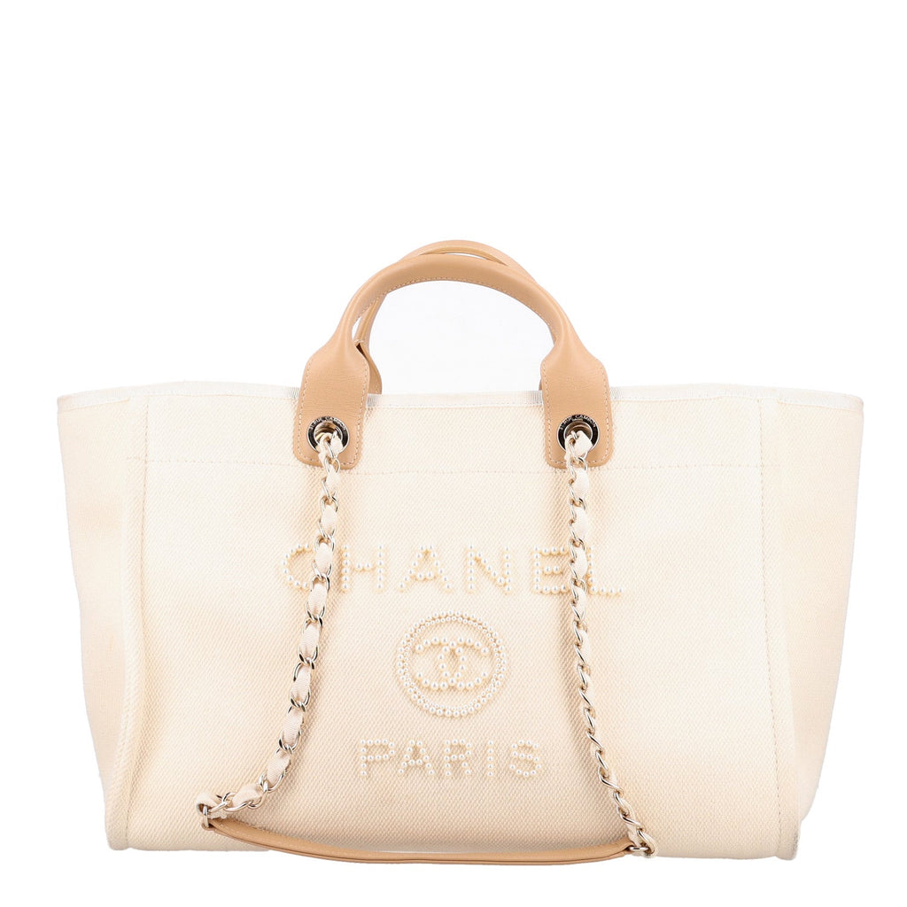 Canvas Pearl Medium Deauville Tote Ecru Beige