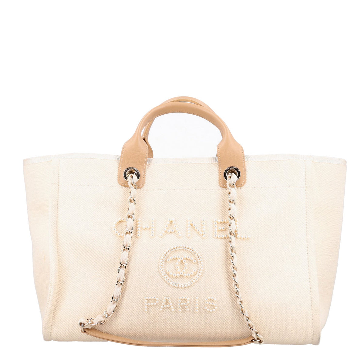 Canvas Pearl Medium Deauville Tote Ecru Beige