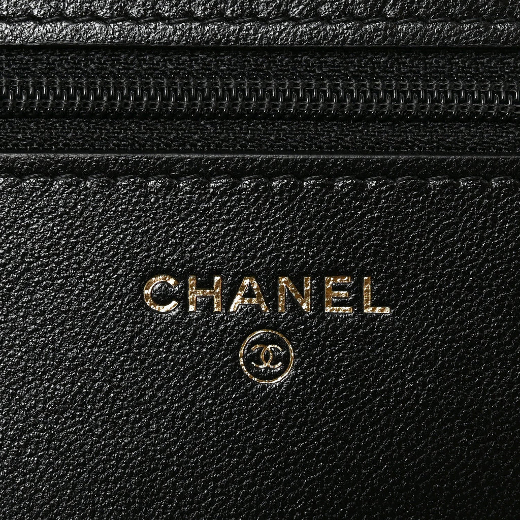 Lambskin Quilted Chanel 19 Wallet On Chain WOC Black
