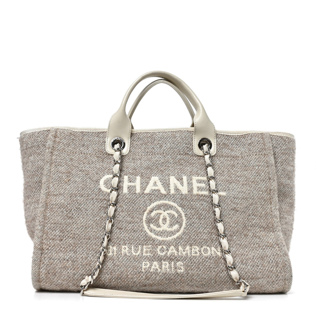 Mixed Fibers Calfskin Medium Deauville Tote Beige
