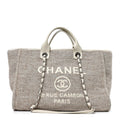 Mixed Fibers Calfskin Medium Deauville Tote Beige