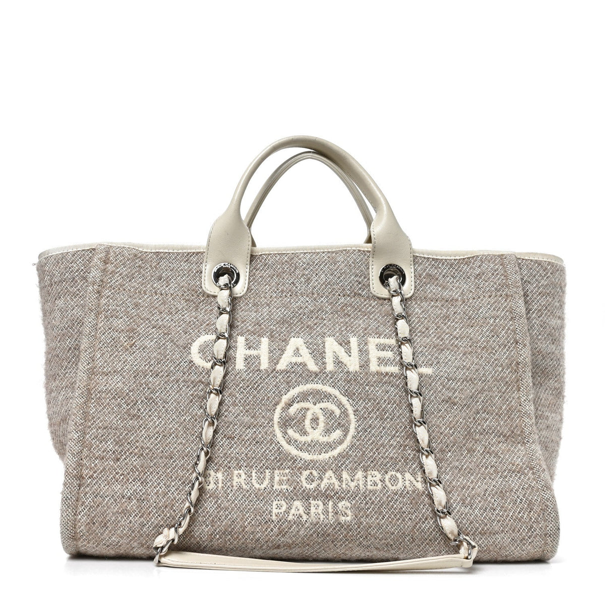 Mixed Fibers Calfskin Medium Deauville Tote Beige