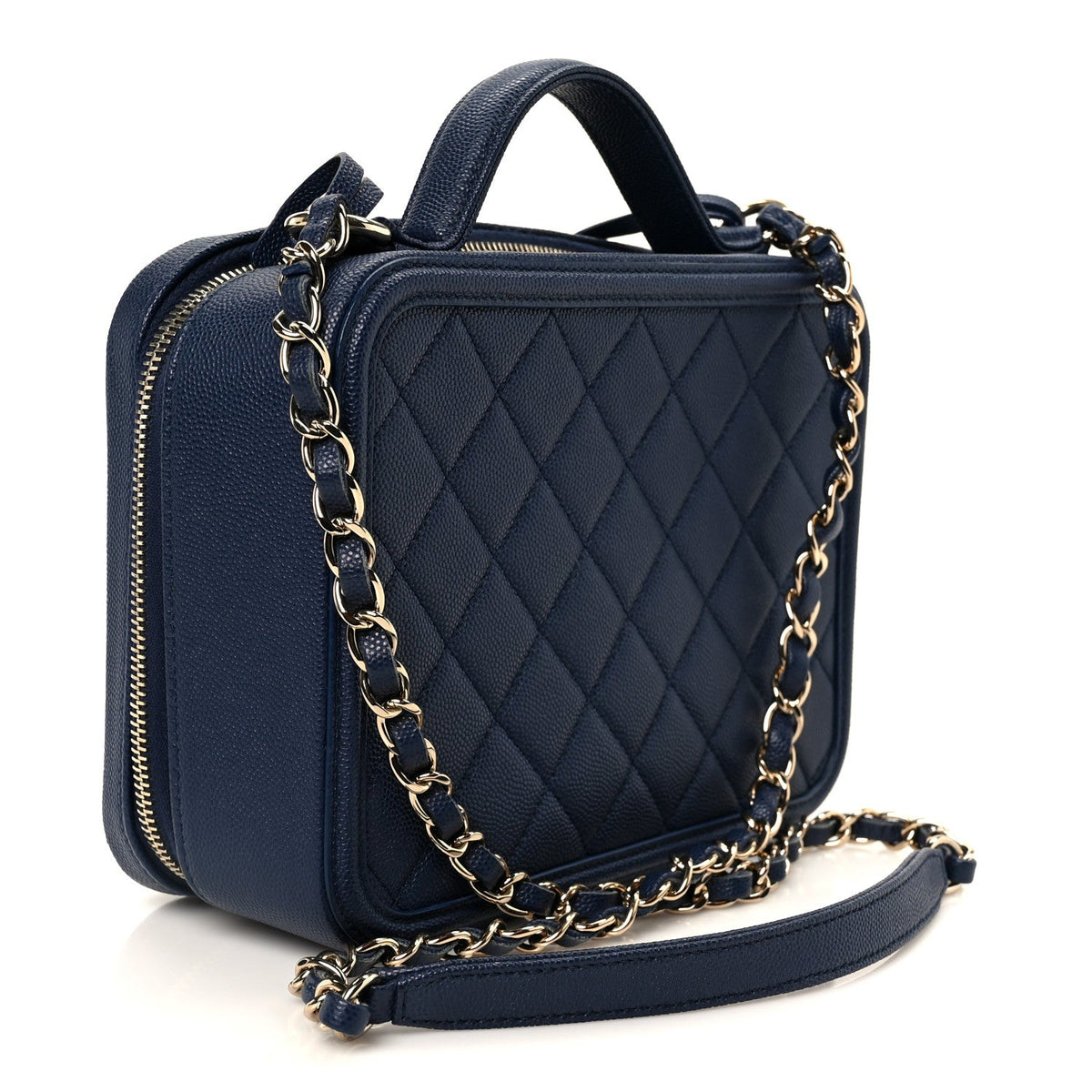 Caviar Quilted Medium CC Filigree Vanity Case Navy
