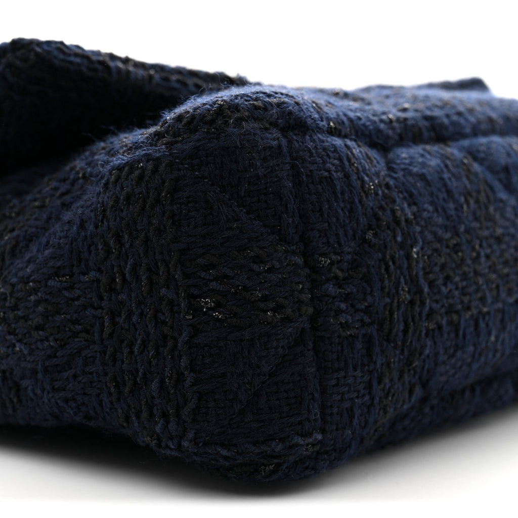 Tweed Quilted Large Chanel 19 Flap Navy Blue