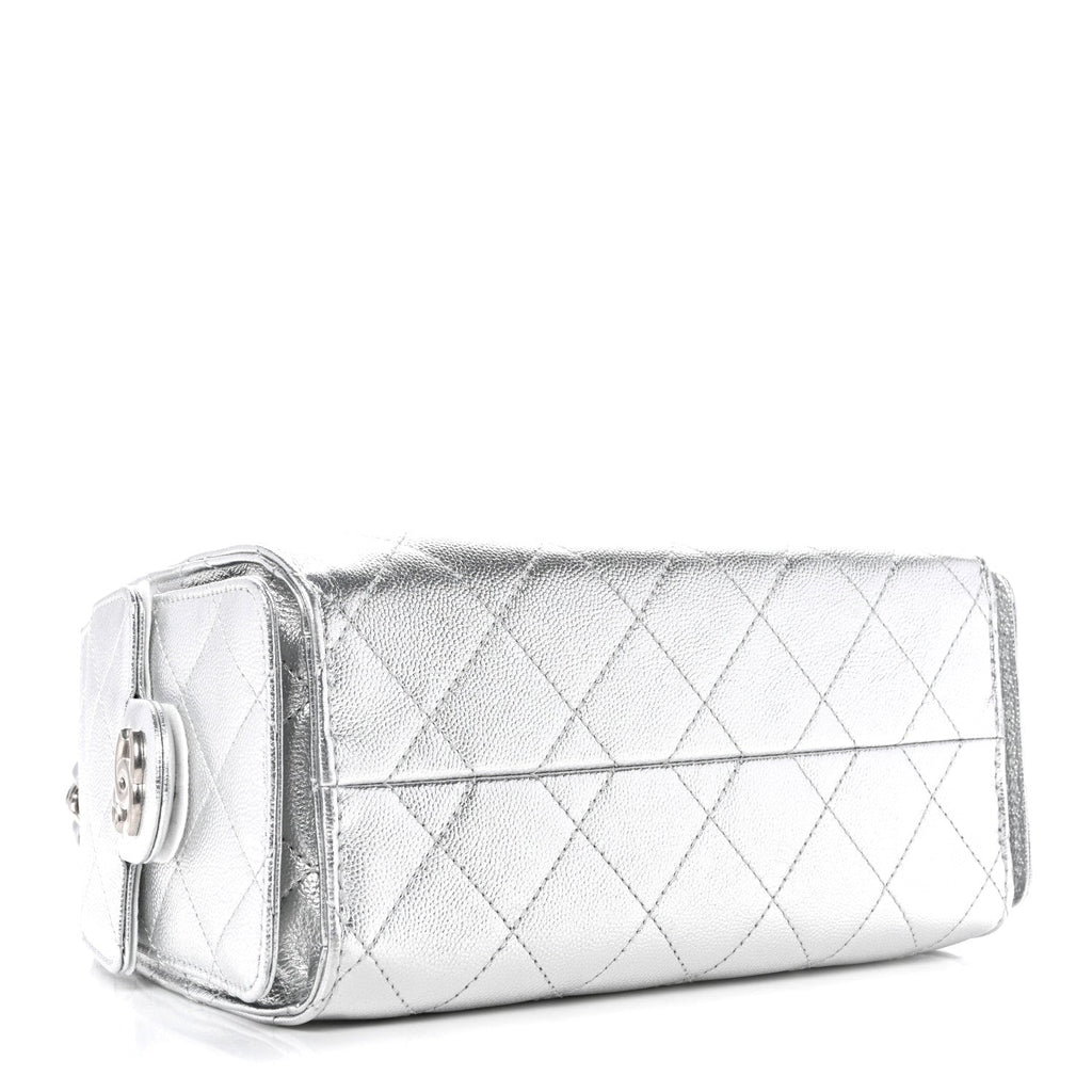 Metallic Caviar Quilted Mini Chanel 25 Handbag Silver