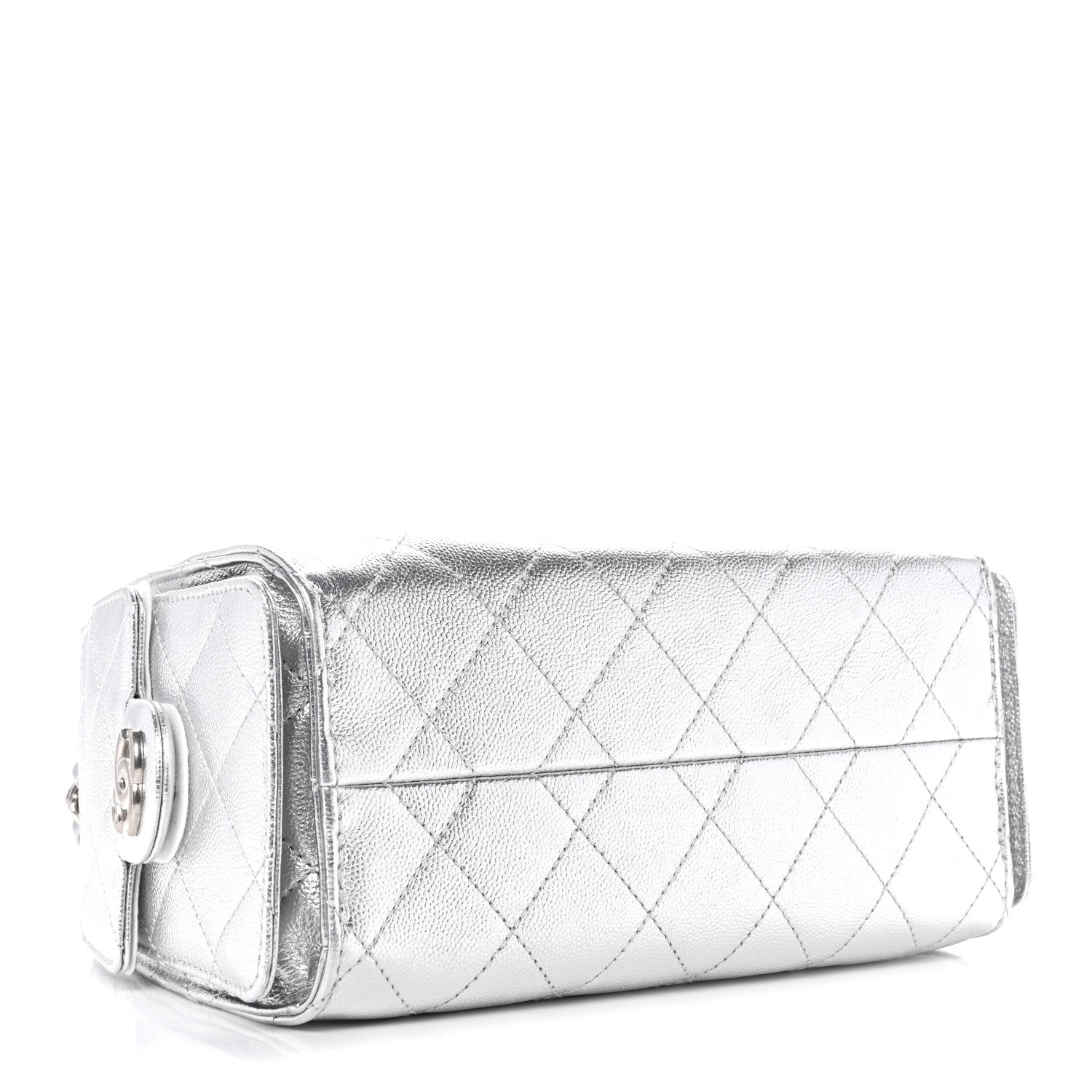 Metallic Caviar Quilted Mini Chanel 25 Handbag Silver