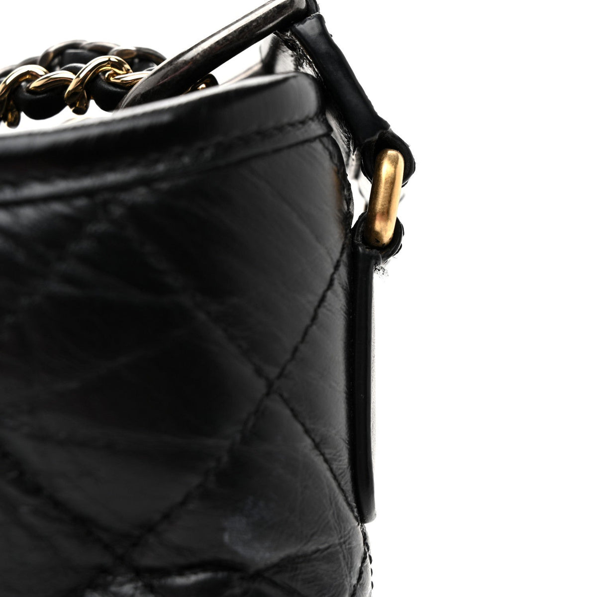 Aged Calfskin Quilted Small Gabrielle Hobo  Black