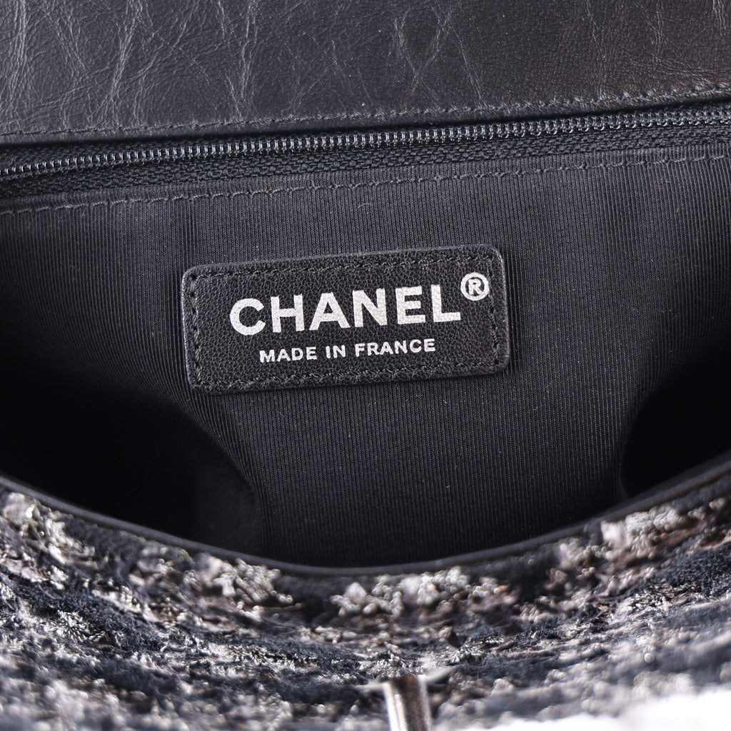 Shearling Tweed Medium Handle Boy Flap Black Grey