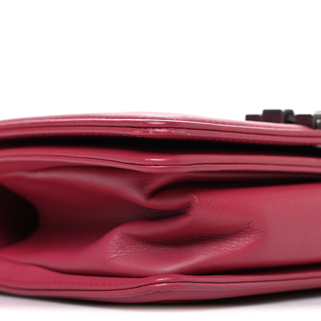 Calfskin Quilted Small Boy Flap Dark Pink