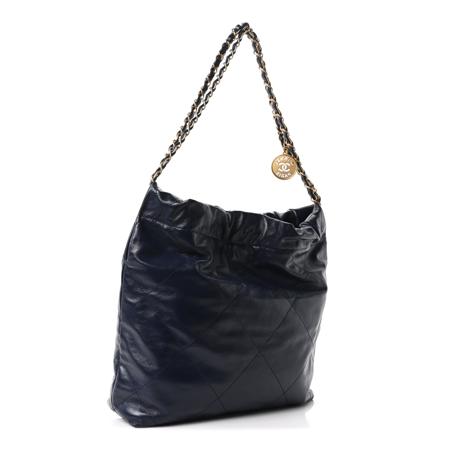 Shiny Calfskin Quilted Small Chanel 22 Navy
