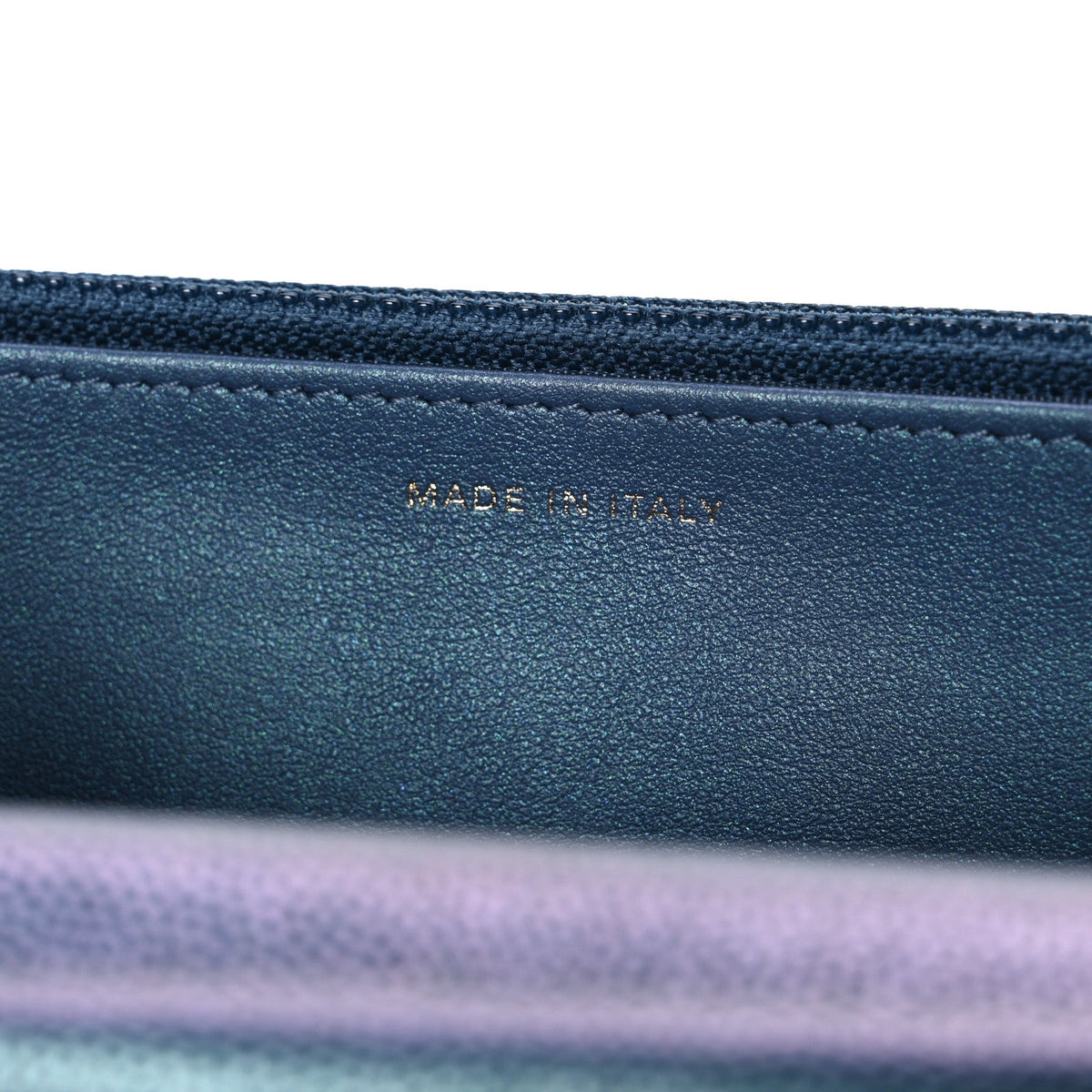 Iridescent Caviar Quilted Wallet on Chain WOC Dark Blue