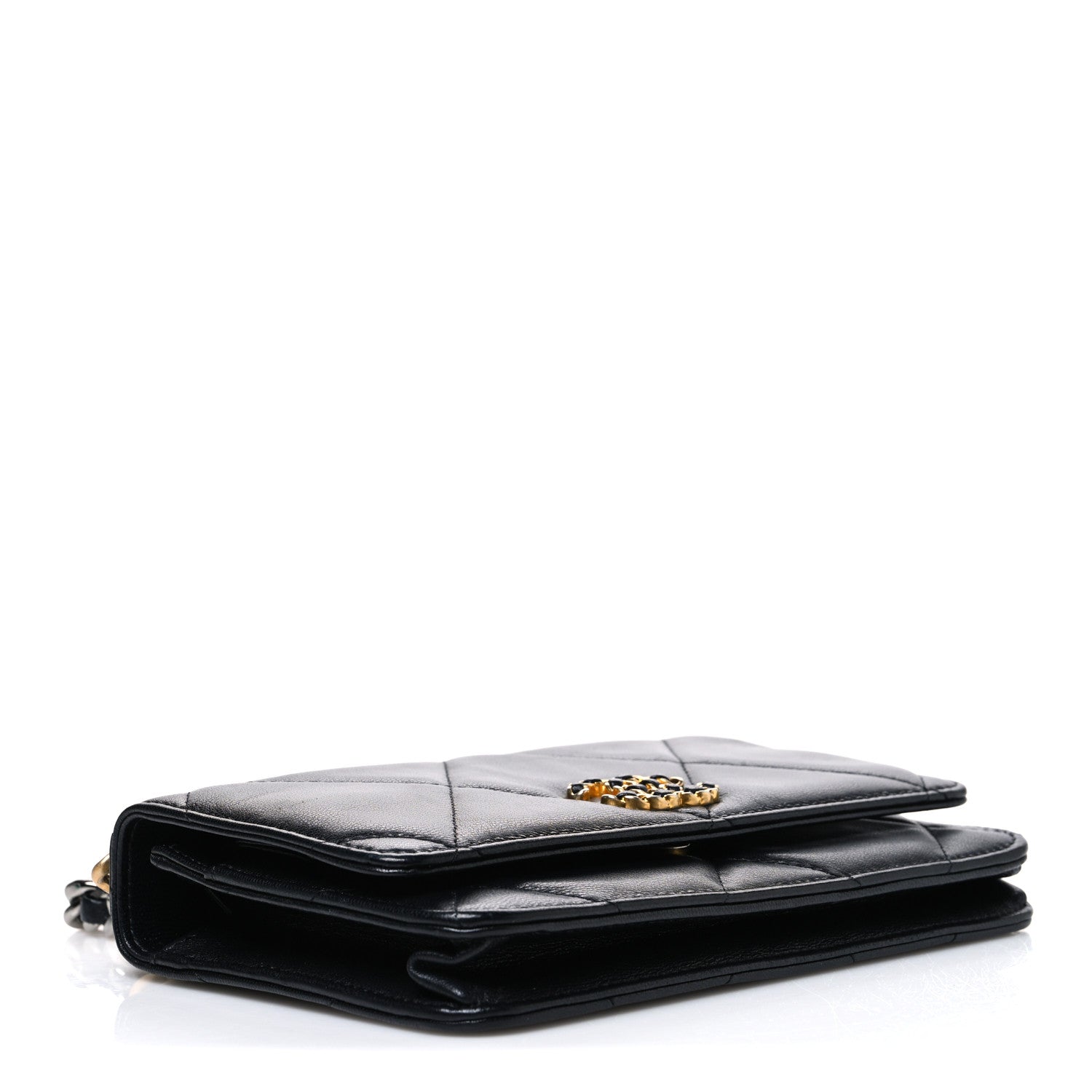 Goatskin Quilted Chanel 19 Wallet On Chain WOC Black