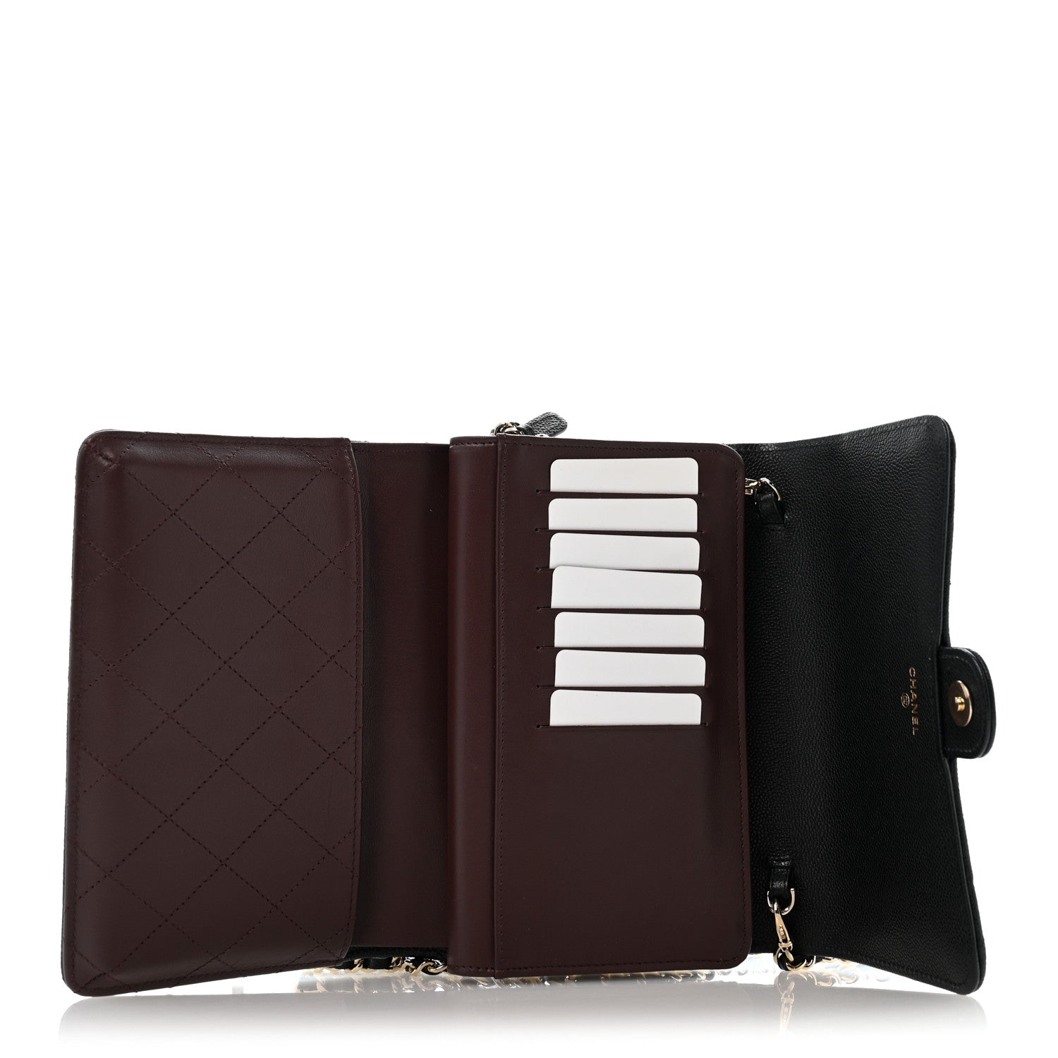 Caviar Quilted Compact Wallet On Chain WOC Black