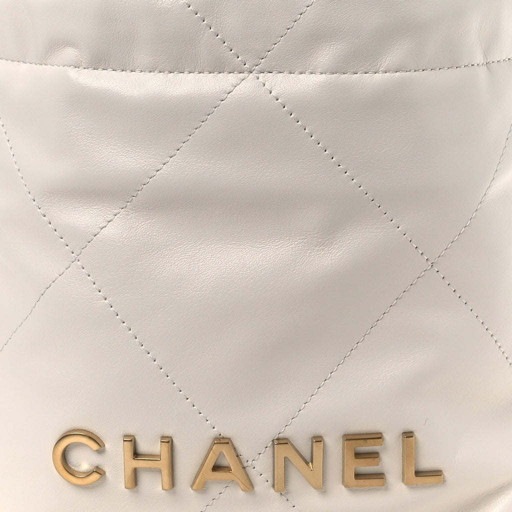 Shiny Calfskin Quilted Mini Chanel 22 White
