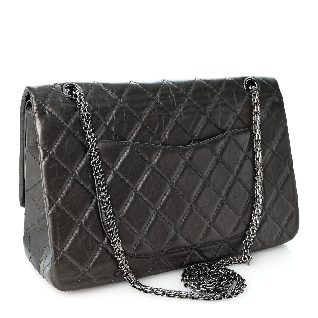 Metallic Aged Calfskin Quilted 2.55 Reissue 227 Flap Dark Grey