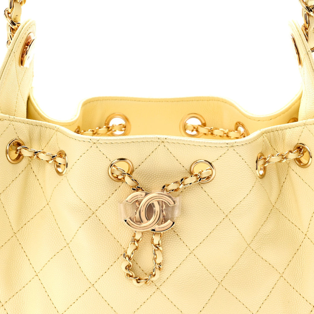 Caviar Quilted Mini Chanel 25 Handbag Light Yellow