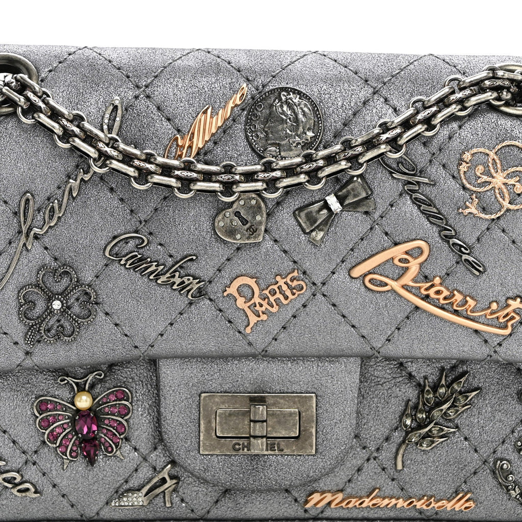 Metallic Calfskin Quilted Lucky Charms 2.55 Reissue 224 Flap Dark Silver