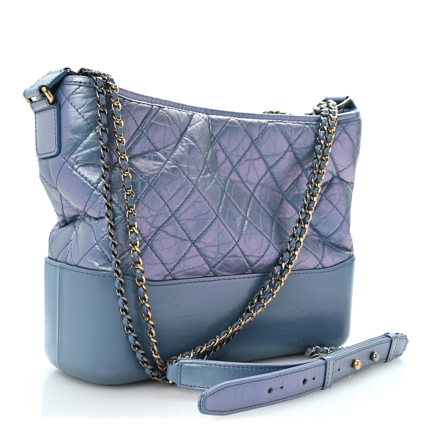 Iridescent Aged Calfskin Quilted Medium Gabrielle Hobo Blue