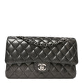 Metallic Lambskin Quilted Medium Double Flap Anthracite