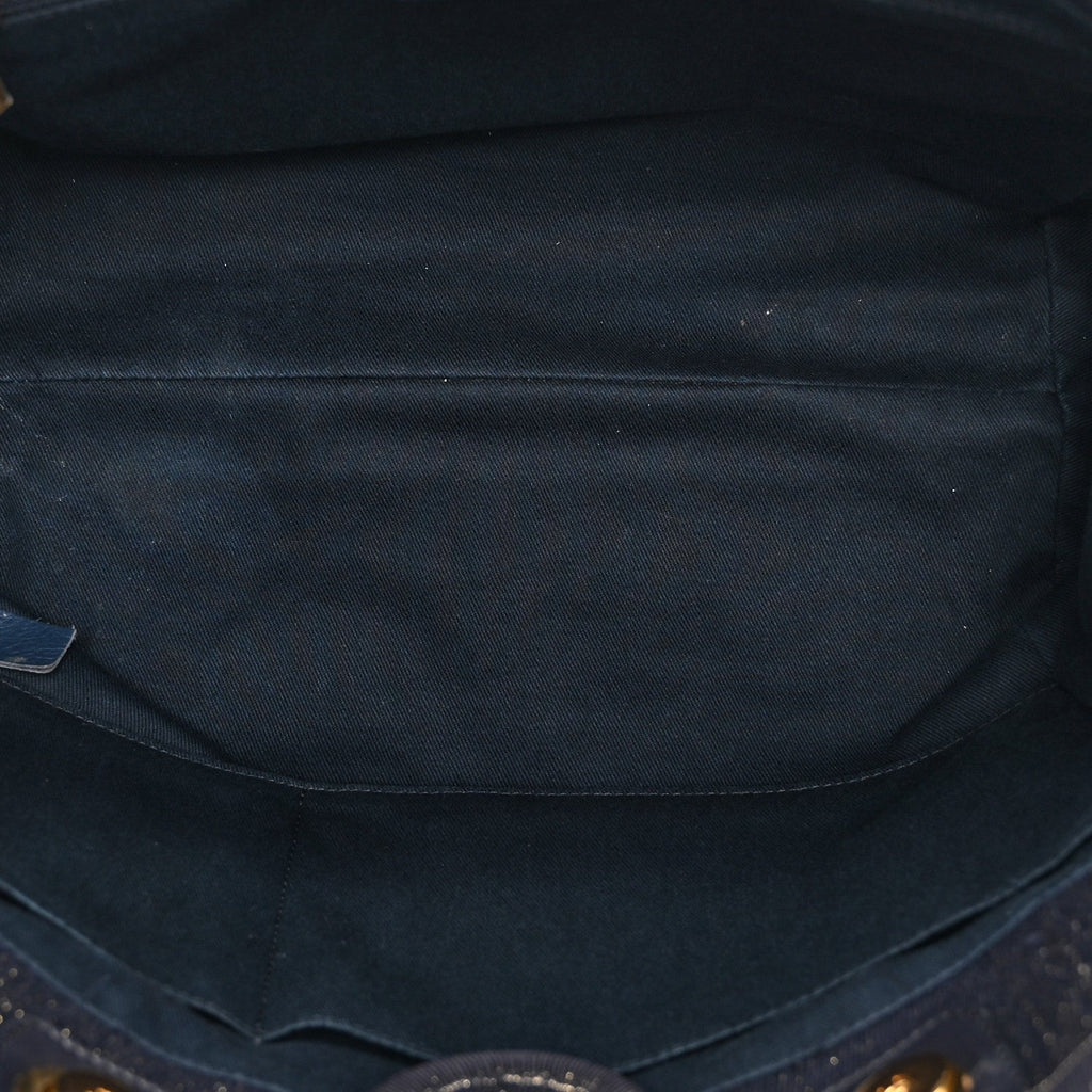 Lurex Canvas Small Deauville Tote Navy Blue Gold