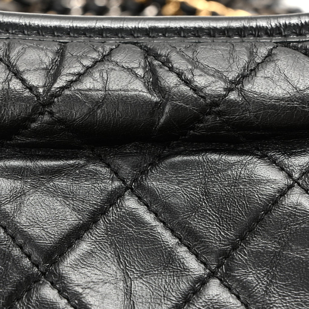 Aged Calfskin Quilted Small Gabrielle Hobo Black