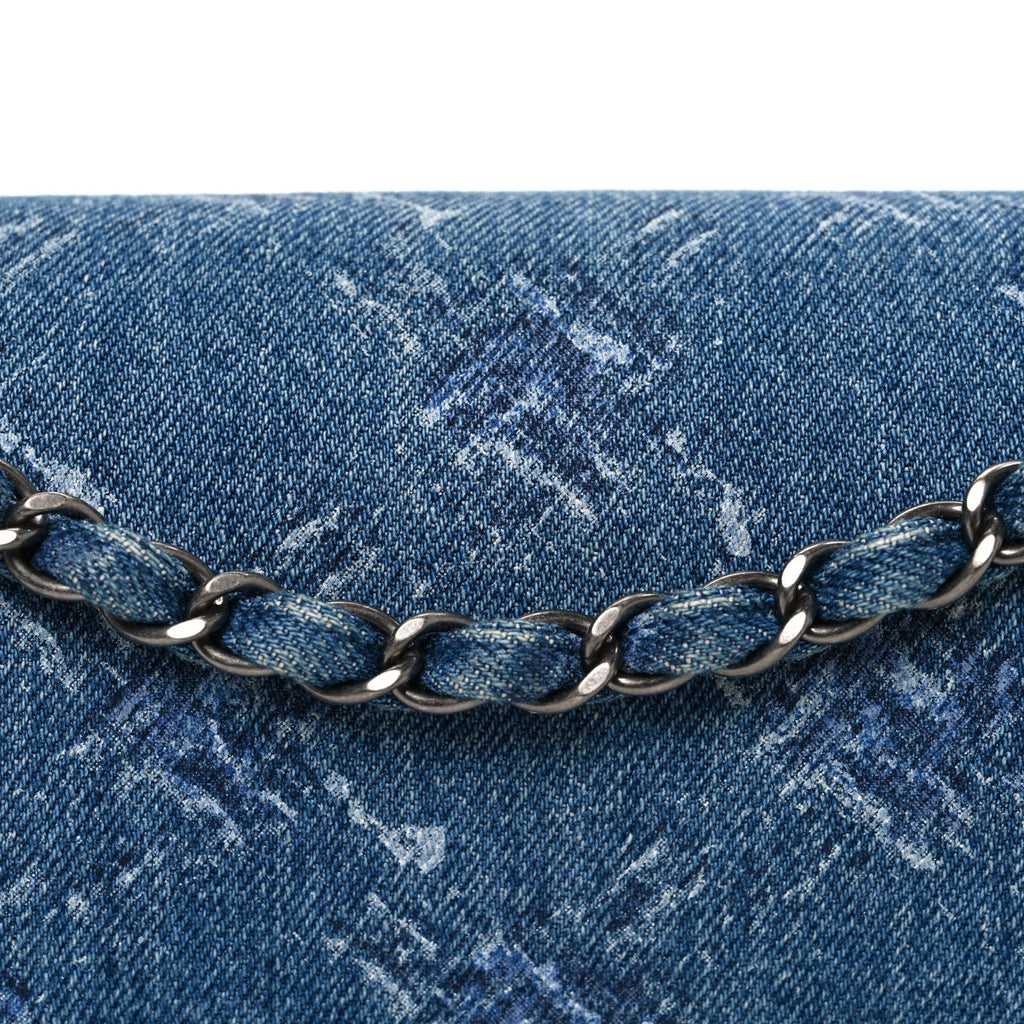 Denim Bleached Chain Medium Double Flap Blue