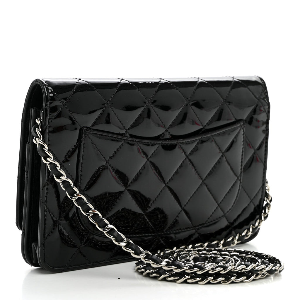 Patent Quilted Wallet On Chain WOC Black