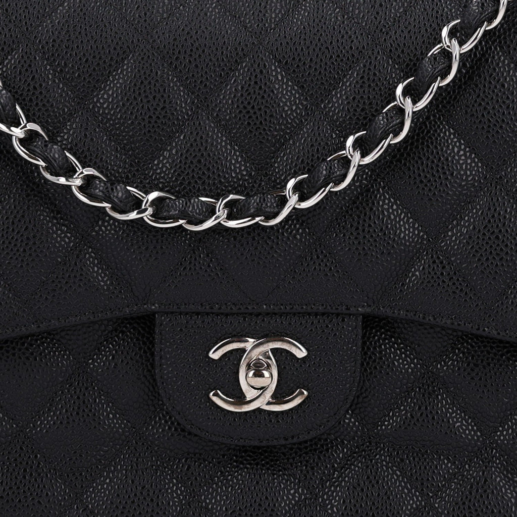 Caviar Quilted Jumbo Double Flap Black