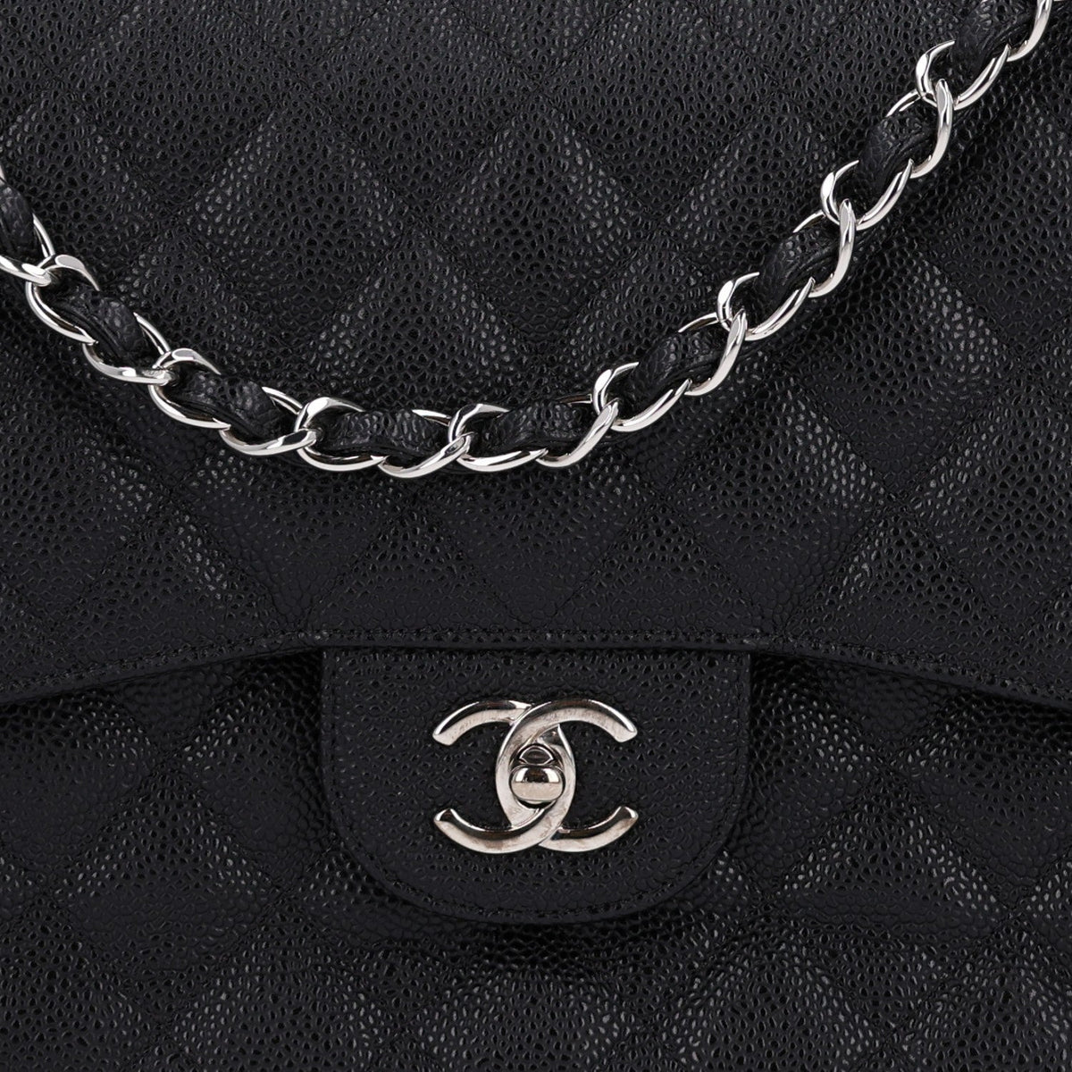 Caviar Quilted Jumbo Double Flap Black