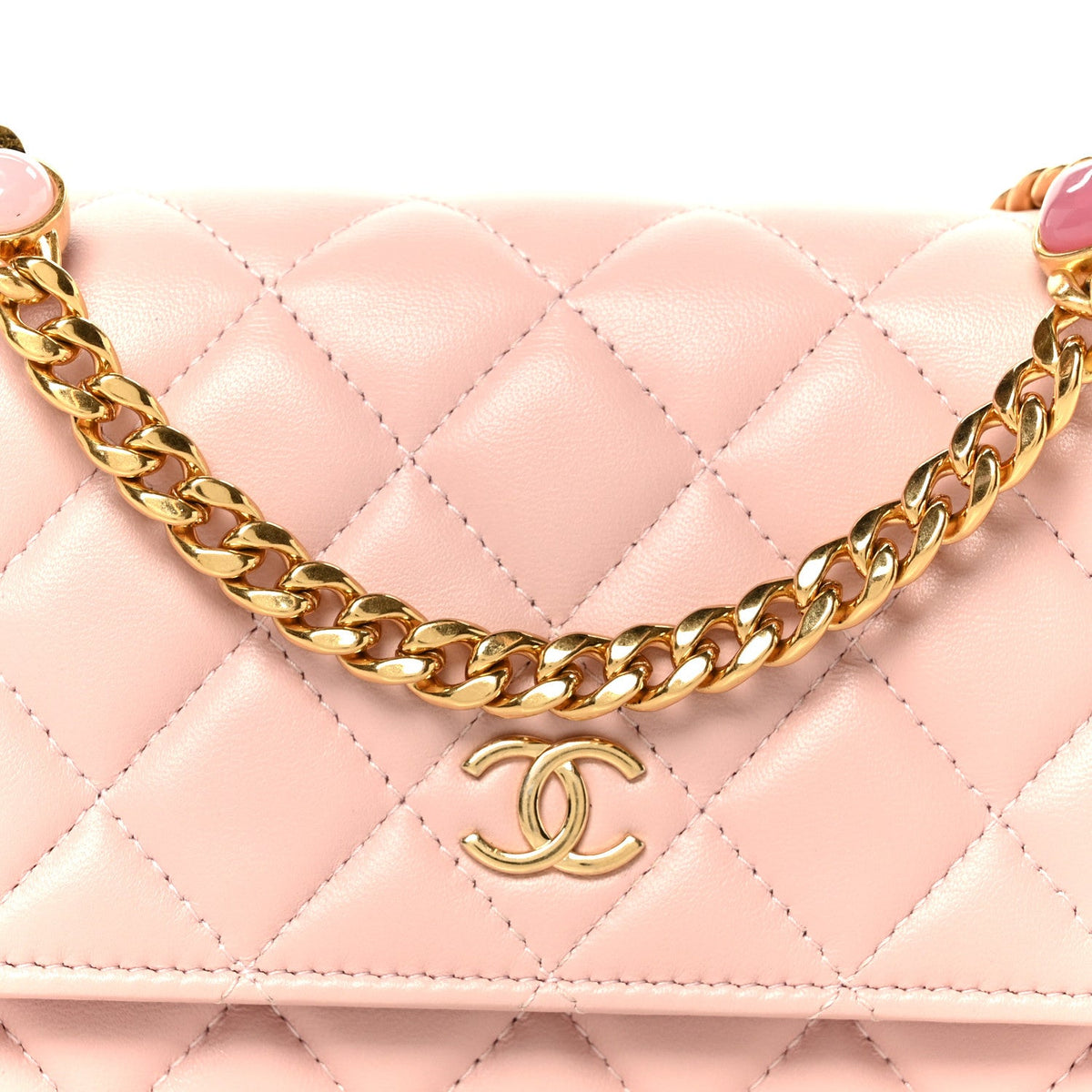 Lambskin Quilted CC Pearl Enamel Clutch on Chain WOC Light Pink