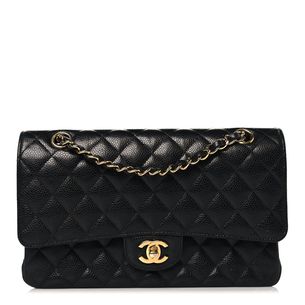 Caviar Quilted Medium Double Flap Black