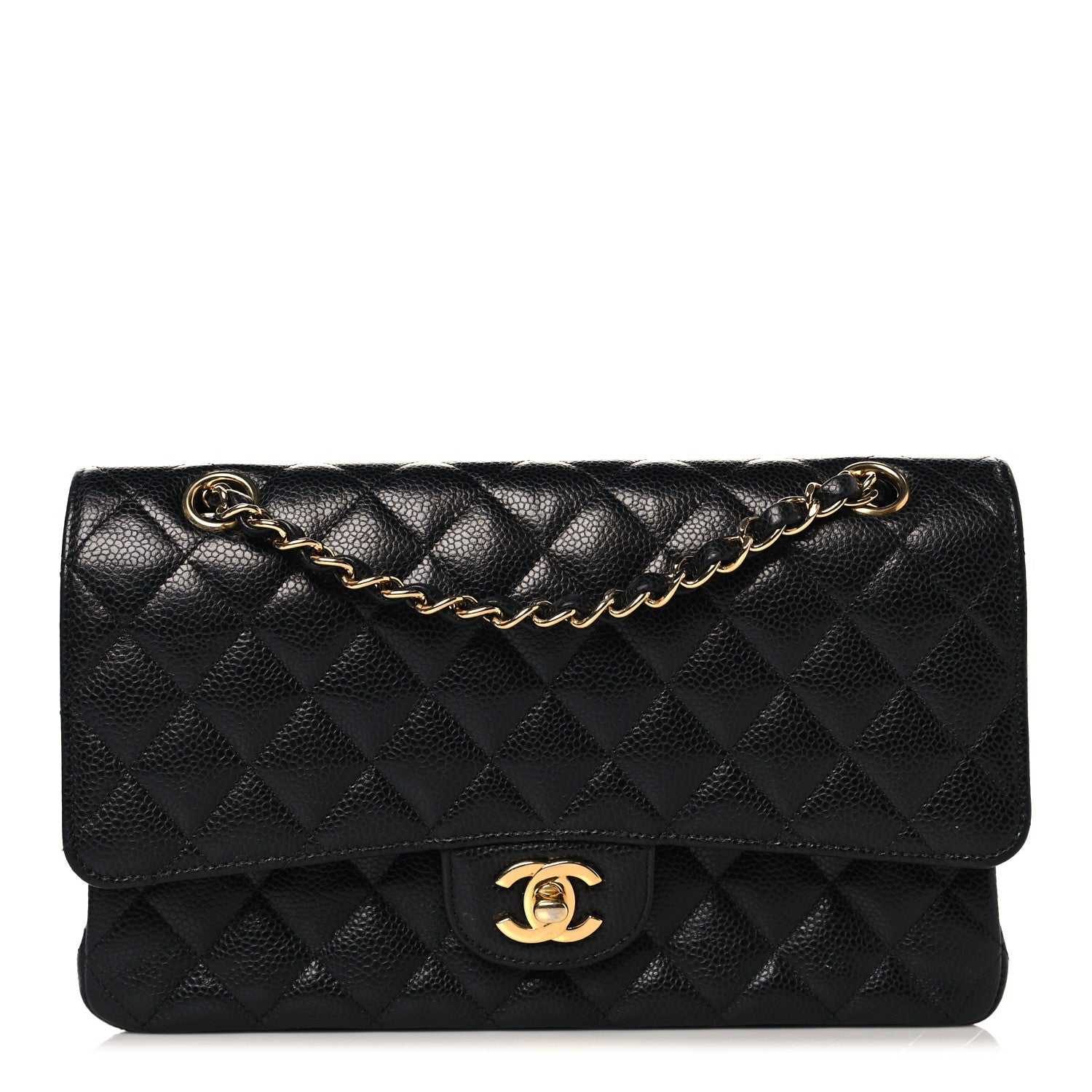 Caviar Quilted Medium Double Flap Black