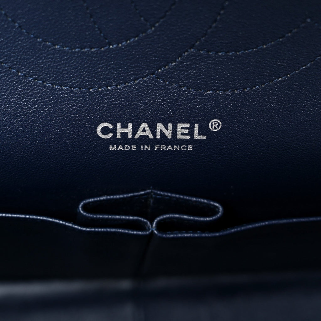 Lambskin Quilted Jumbo Double Flap Navy