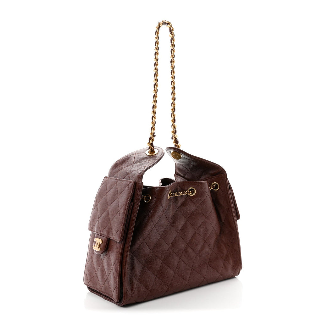 Caviar Quilted Small Chanel 25 Handbag Brown