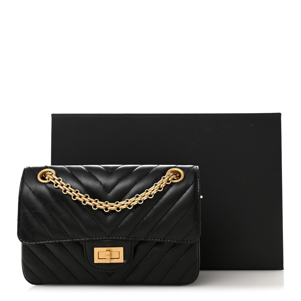 Aged Calfskin Chevron Quilted 2.55 Reissue Mini Flap Black