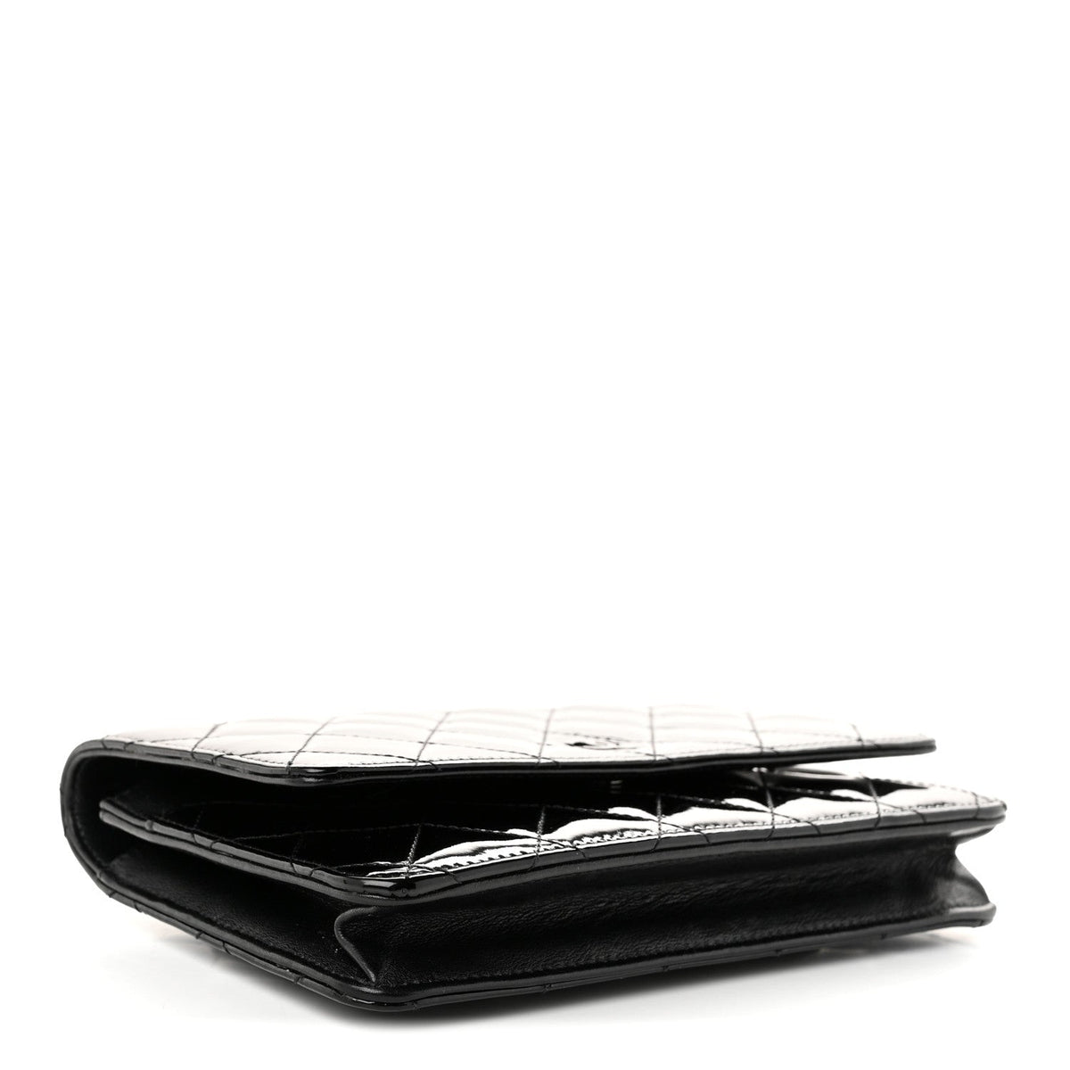 Patent Quilted Wallet On Chain WOC Black