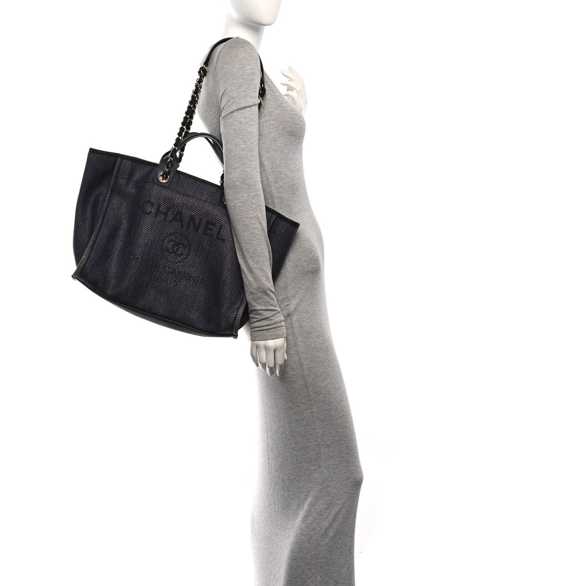 Mixed Fibers Calfskin Medium Deauville Tote Black