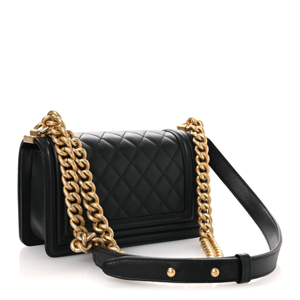 Lambskin Quilted Small Boy Flap Black