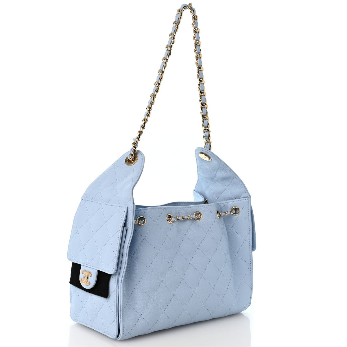 Caviar Quilted Small Chanel 25 Handbag Light Blue