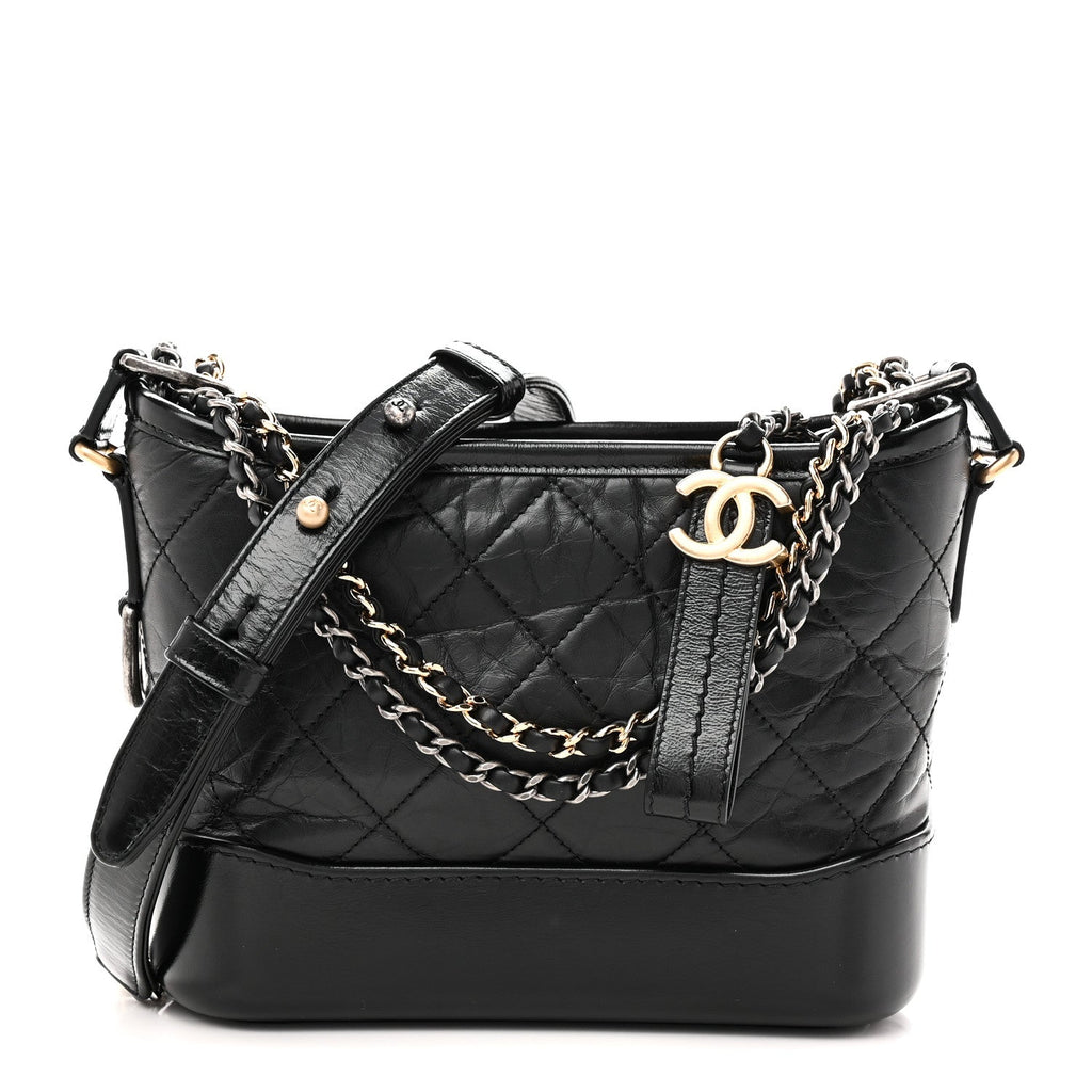 Aged Calfskin Quilted Small Gabrielle Hobo Black