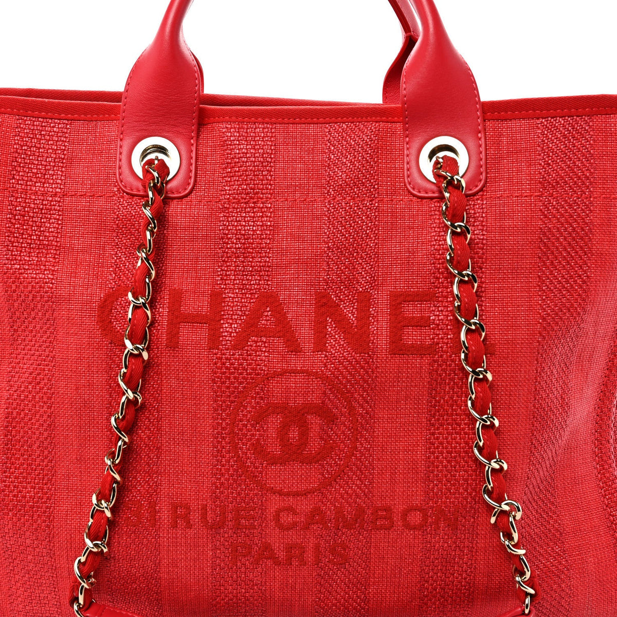 Mixed Fibers Striped Medium Deauville Tote Red