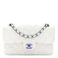 Caviar Quilted Rainbow CC Small Double Flap White