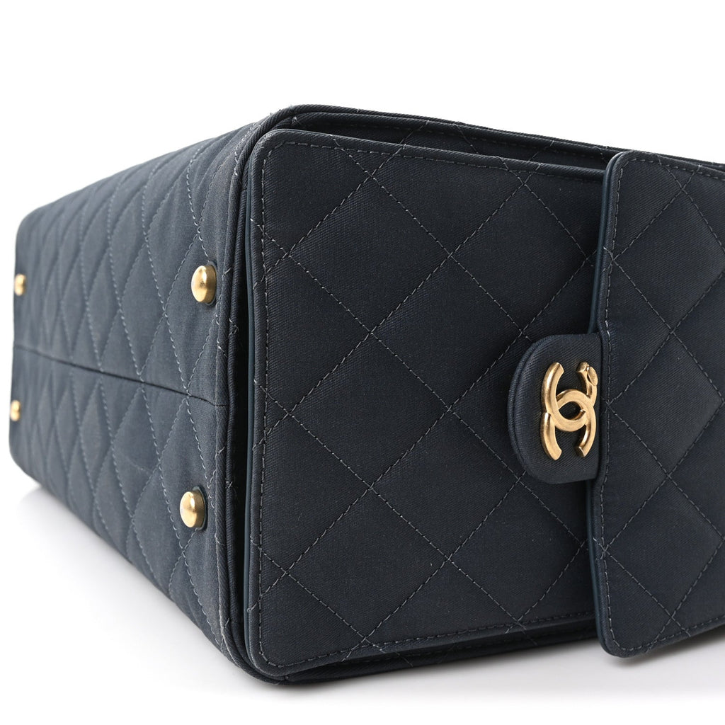 Canvas Quilted Medium Chanel 25 Handbag Dark Blue