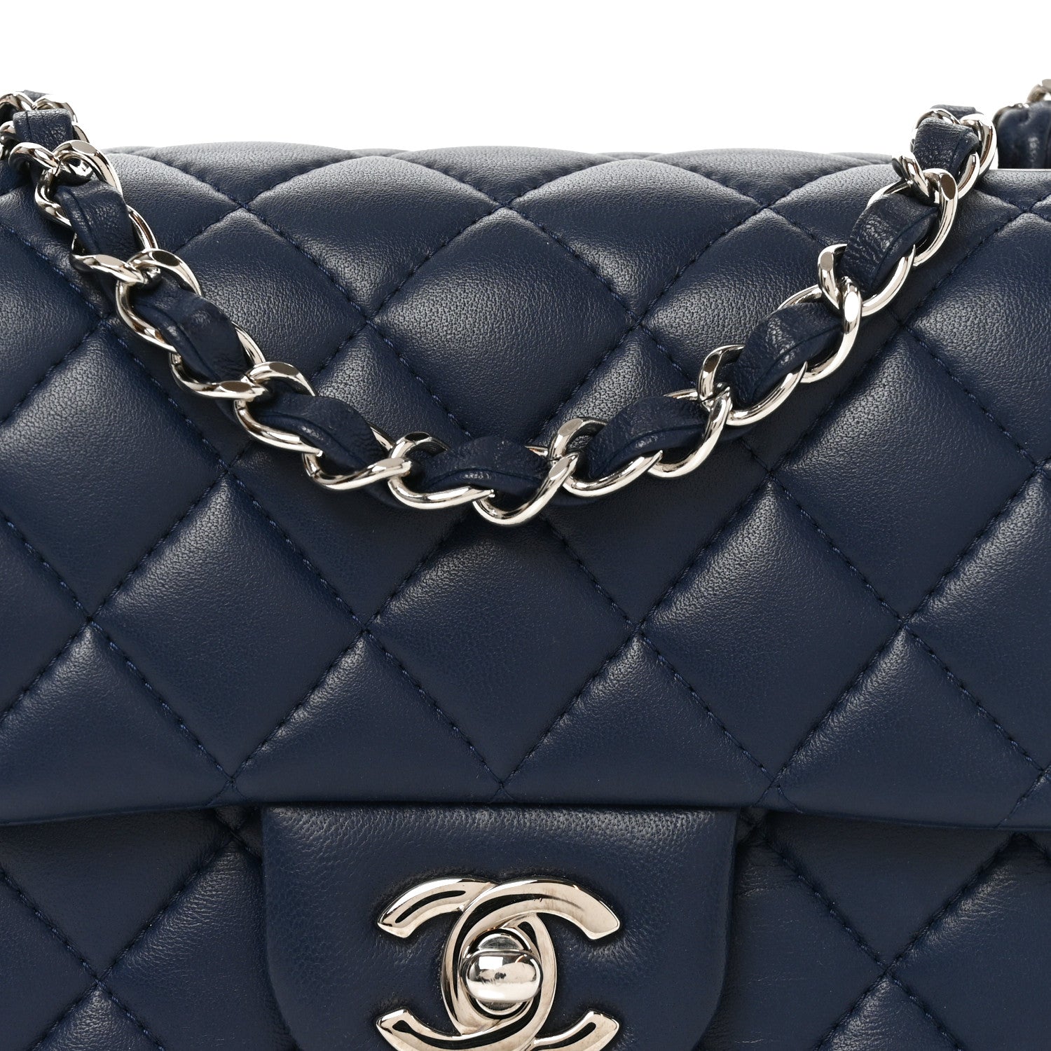 Lambskin Quilted Mini Square Flap Navy